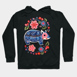 Polish Folk Art Design Cute Pig With Flowers Hoodie